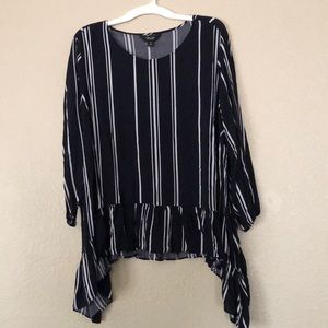 Simply Vera Vera Wang Dark Blue and White Long Sleeve 2X Blouse